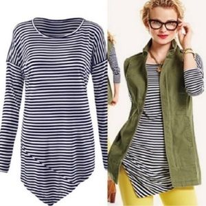 Cabi Blue White Boat Stripe Asymmetric Top XL 5064